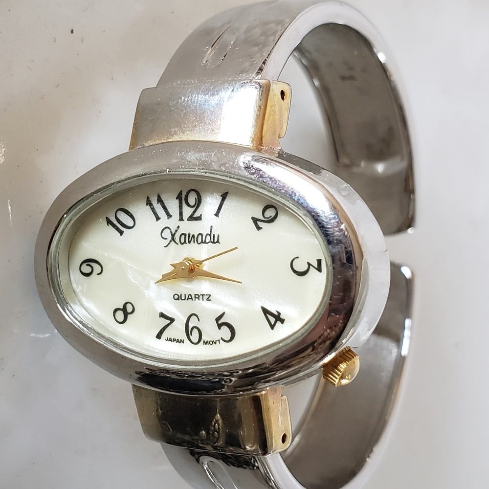 Xanadu Silver Tone Hinged Cuff Bracelet Watch